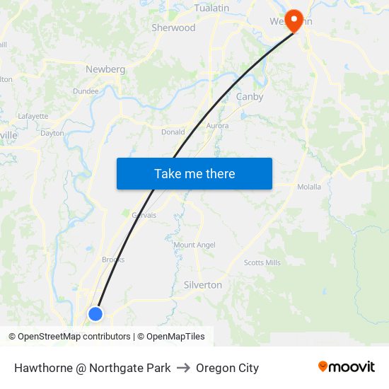 Hawthorne @ Northgate Park to Oregon City map