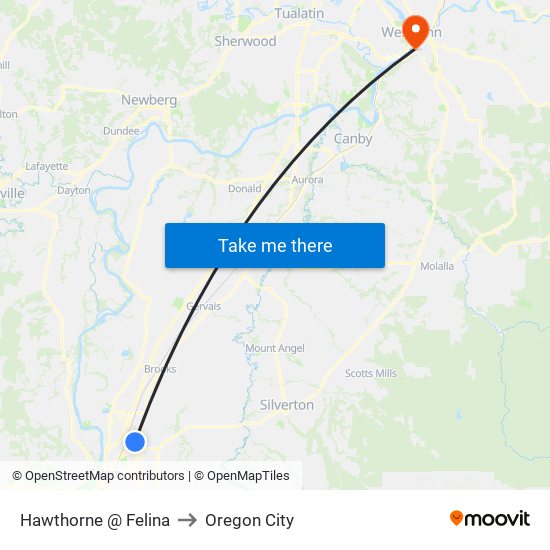 Hawthorne @ Felina to Oregon City map