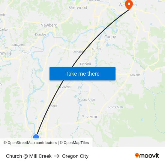 Church @ Mill Creek to Oregon City map