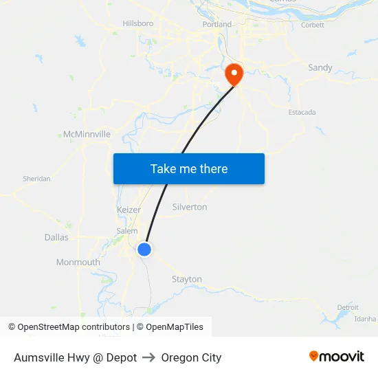 Aumsville Hwy @ Depot to Oregon City map