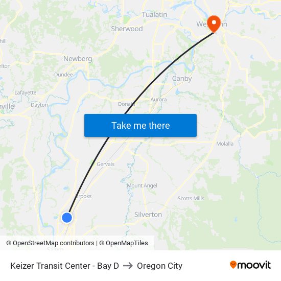 Keizer Transit Center - Bay D to Oregon City map