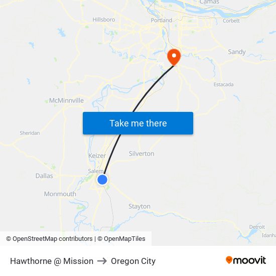Hawthorne @ Mission to Oregon City map