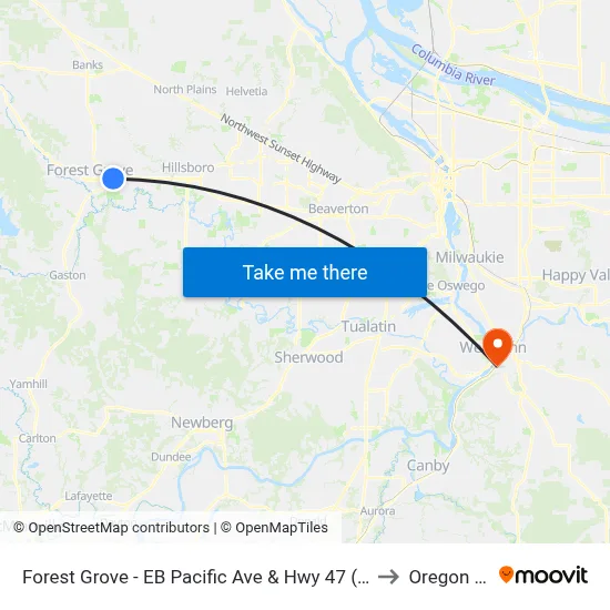 Forest Grove - EB Pacific Ave & Hwy 47 (Tm 4306) to Oregon City map