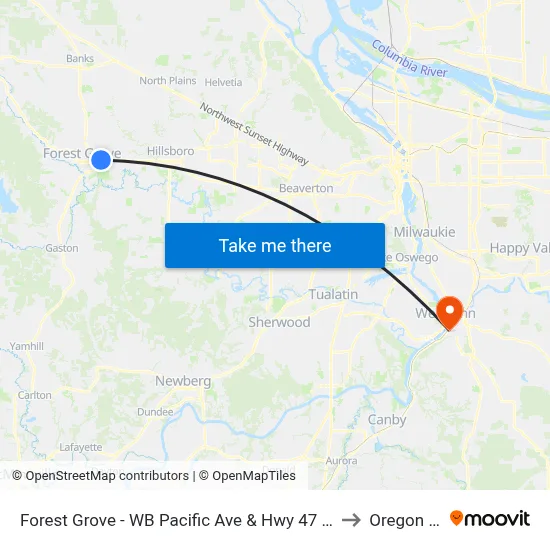 Forest Grove - WB Pacific Ave & Hwy 47 (Tm 4307) to Oregon City map