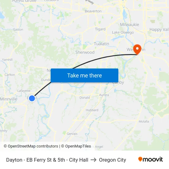 Dayton - EB Ferry St & 5th - City Hall to Oregon City map
