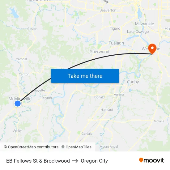 EB Fellows St & Brockwood to Oregon City map