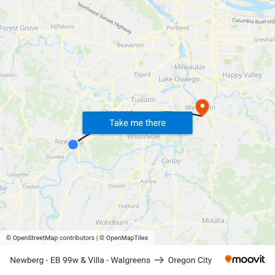 Newberg - EB 99w & Villa - Walgreens to Oregon City map