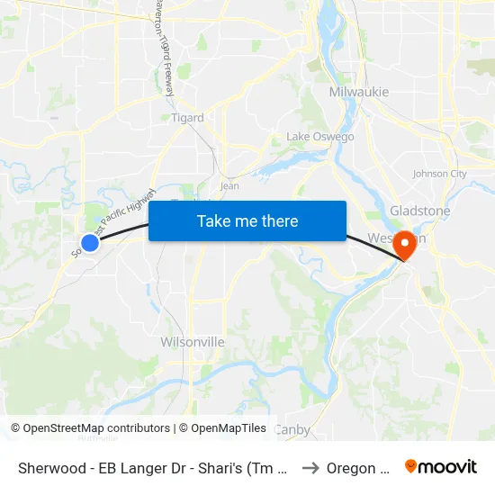 Sherwood - EB Langer Dr - Shari's (Tm 12849) to Oregon City map