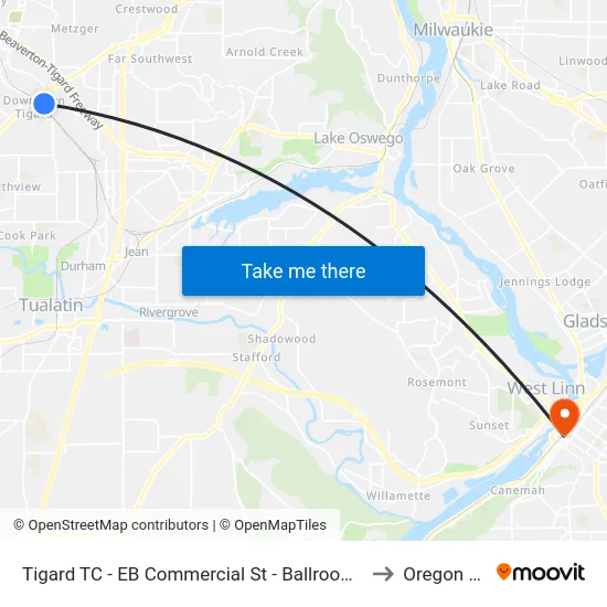 Tigard TC - EB Commercial St - Ballroom Studio to Oregon City map