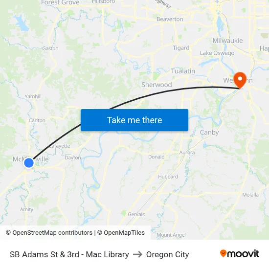 SB Adams St & 3rd - Mac Library to Oregon City map