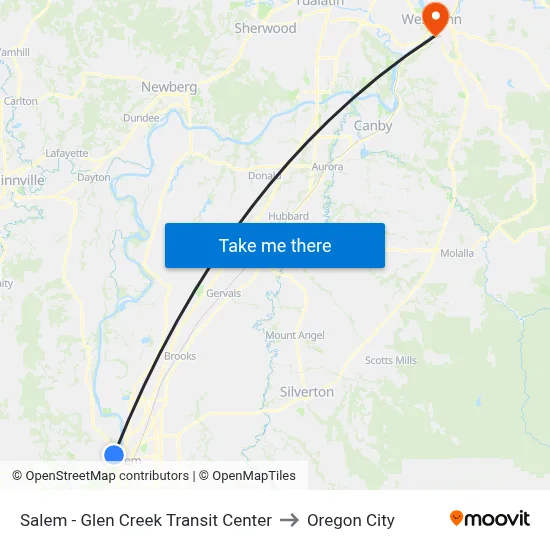 Salem - Glen Creek Transit Center to Oregon City map