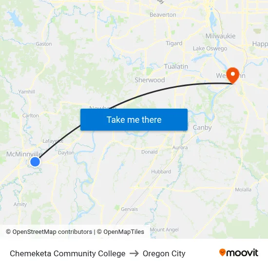 Chemeketa Community College to Oregon City map