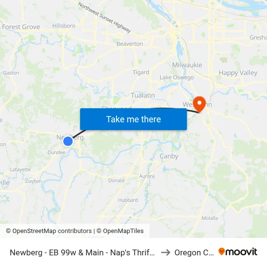 Newberg - EB 99w & Main - Nap's Thriftway to Oregon City map