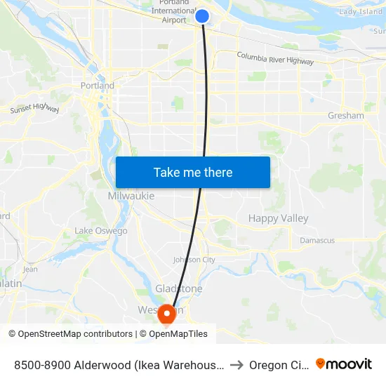 8500-8900 Alderwood (Ikea Warehouse) to Oregon City map