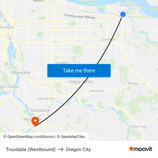 Troutdale (Westbound) to Oregon City map
