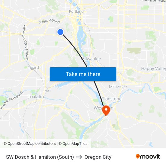 SW Dosch & Hamilton (South) to Oregon City map