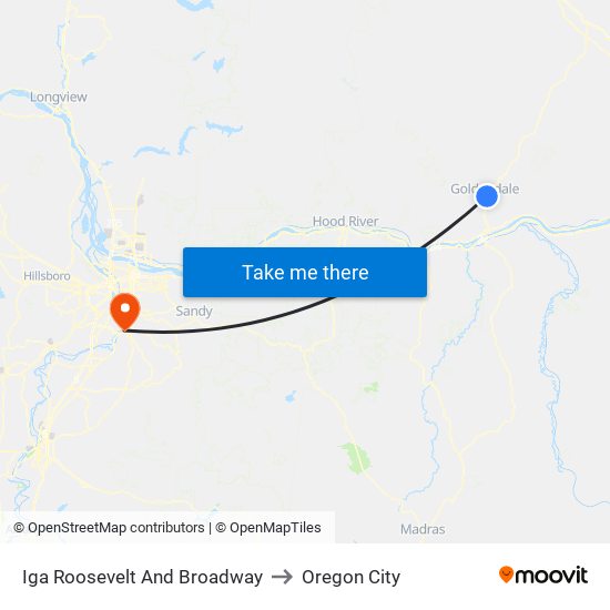 Iga Roosevelt And Broadway to Oregon City map