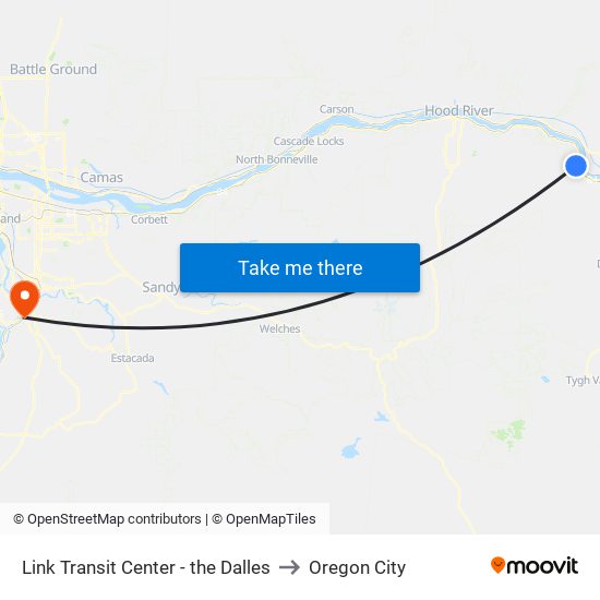 Link Transit Center - the Dalles to Oregon City map