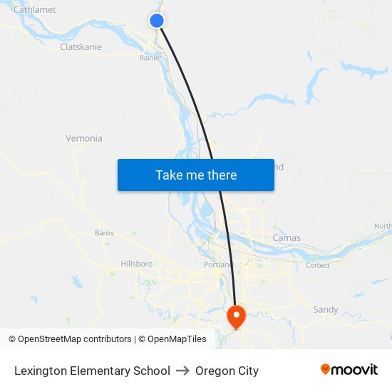 Lexington Elementary School to Oregon City map
