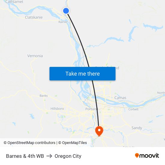 Barnes & 4th WB to Oregon City map