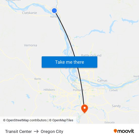 Transit Center to Oregon City map