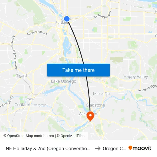 NE Holladay & 2nd (Oregon Convention Ctr) to Oregon City map