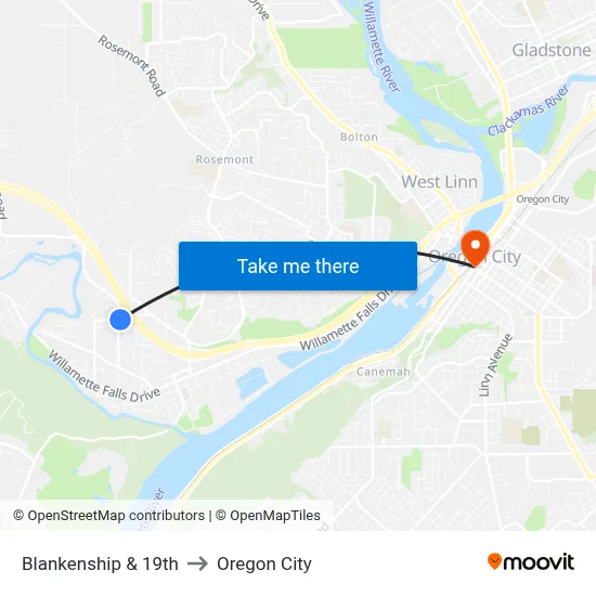 Blankenship & 19th to Oregon City map