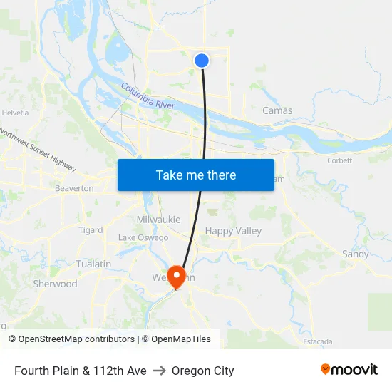 Fourth Plain & 112th Ave to Oregon City map