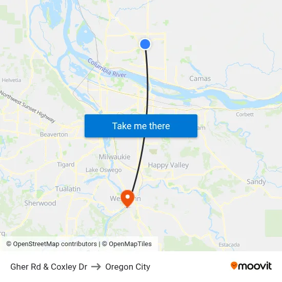 Gher Rd & Coxley Dr to Oregon City map