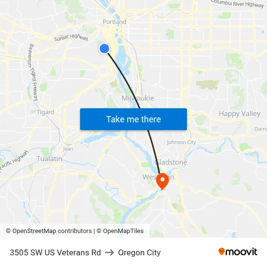 3505 SW US Veterans Rd to Oregon City map