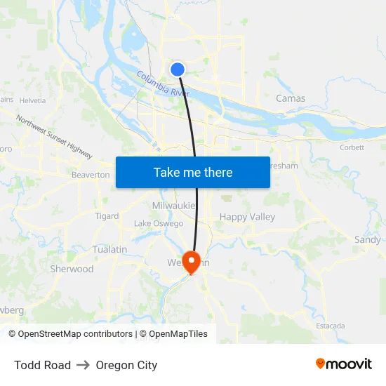 Todd Road to Oregon City map