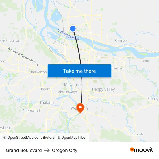 Grand Boulevard to Oregon City map