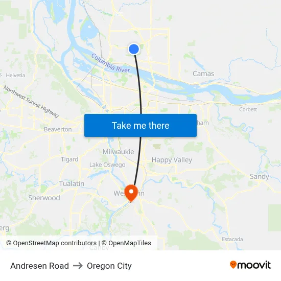 Andresen Road to Oregon City map