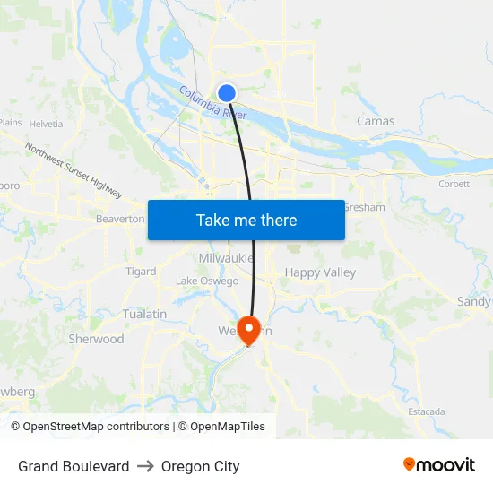 Grand Boulevard to Oregon City map