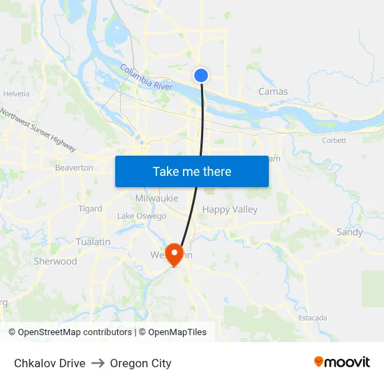 Chkalov Drive to Oregon City map