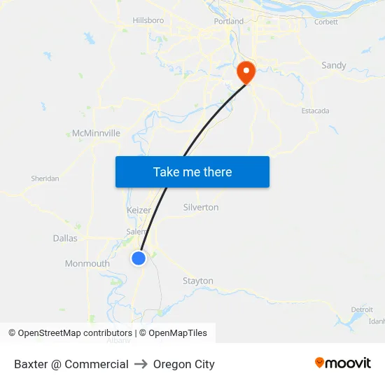 Baxter @ Commercial to Oregon City map