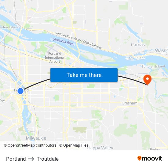 Portland to Troutdale map