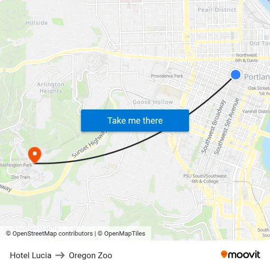 Hotel Lucia to Oregon Zoo map