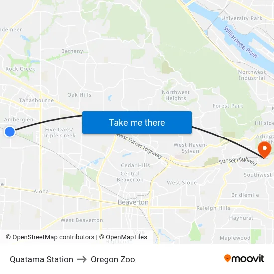 Quatama Station to Oregon Zoo map