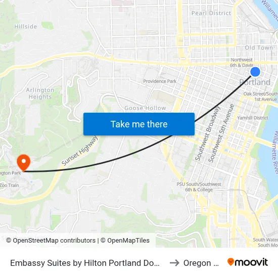 Embassy Suites by Hilton Portland Downtown to Oregon Zoo map