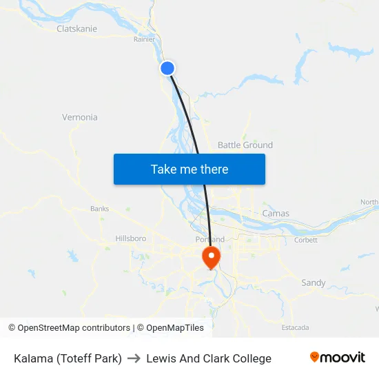 Kalama (Toteff Park) to Lewis And Clark College map