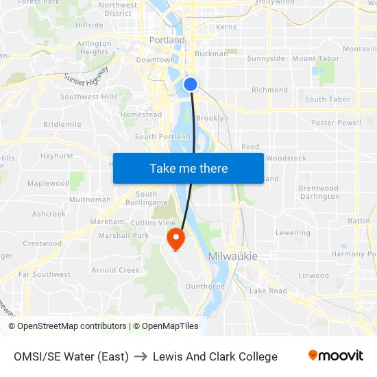 OMSI/SE Water (East) to Lewis And Clark College map