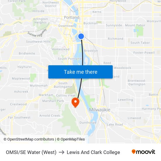 OMSI/SE Water (West) to Lewis And Clark College map