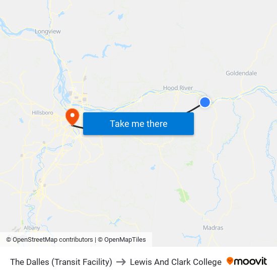 The Dalles (Transit Facility) to Lewis And Clark College map