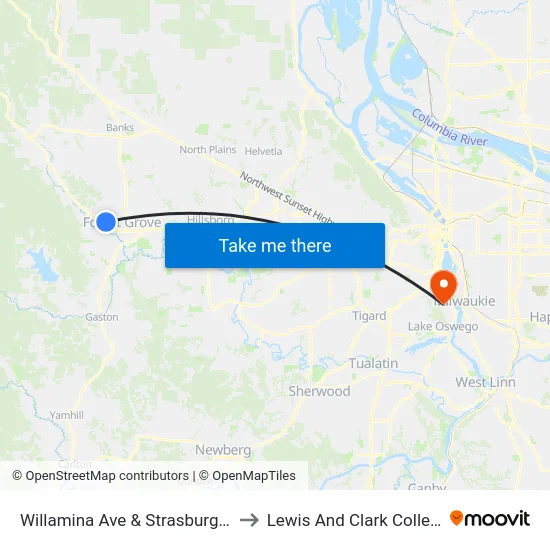 Willamina Ave & Strasburg Dr to Lewis And Clark College map