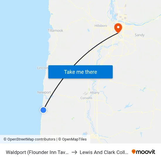 Waldport (Flounder Inn Tavern) to Lewis And Clark College map