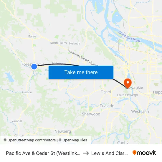 Pacific Ave & Cedar St (Westlink) (Trimet Stop) to Lewis And Clark College map