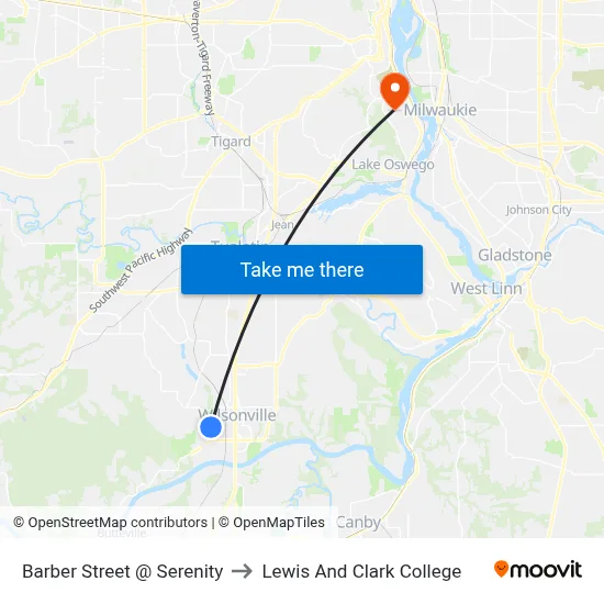 Barber Street @ Serenity to Lewis And Clark College map
