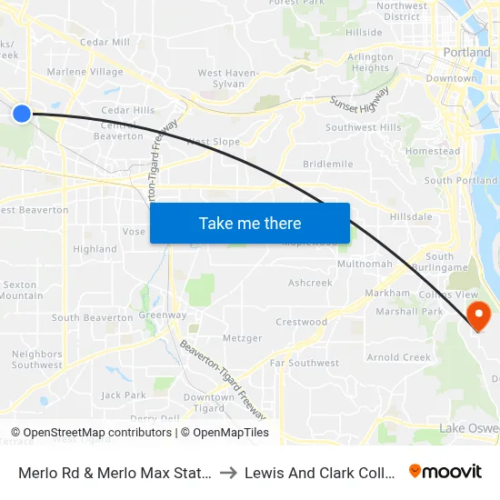 Merlo Rd & Merlo Max Station to Lewis And Clark College map