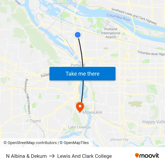 N Albina & Dekum to Lewis And Clark College map